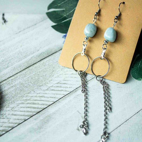 Aquamarine Silver Chain Dangle Earrings - Picture 12 of 15